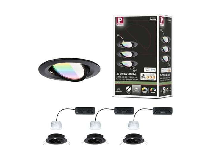 Paulmann 92437 Spot encastré LED Nova Coin rond 84mm 50° RGBW+ 3x6W 3x500lm 230V Noir mat Alu moulé sous pression