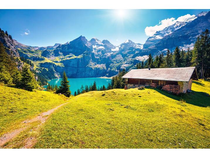 Fototapete PAPERMOON ALPEN-SEE UND WIESE-SCHWEIZ , bunt, B:2,5m L:1,86m, Vlies, Tapeten, Fototapete