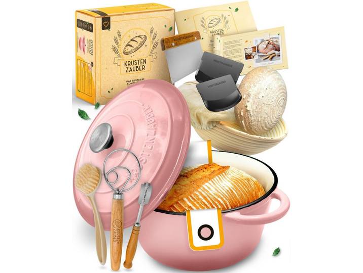 Krustenzauber Brotbackform Emaille Brotbackform 28cm mit Deckel im Komplettset, Kastenform Brot