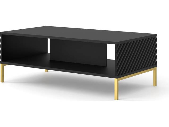 Table basse SURF 90x60 cm NOIR MAT Table avec façades fraisées en MDF Table basse d'appoint Table de salon BEINE GOLDEN