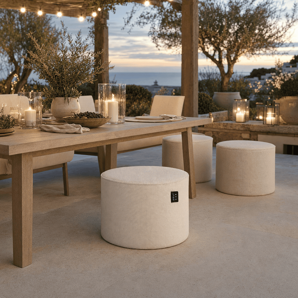Maldives Outdoor Heated Cream Textured Large Round Stool