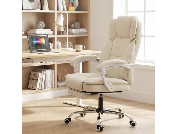 Chaise De Bureau Inclinable Avec Repose-pieds\, Hauteur Réglable\, Beige Havrya