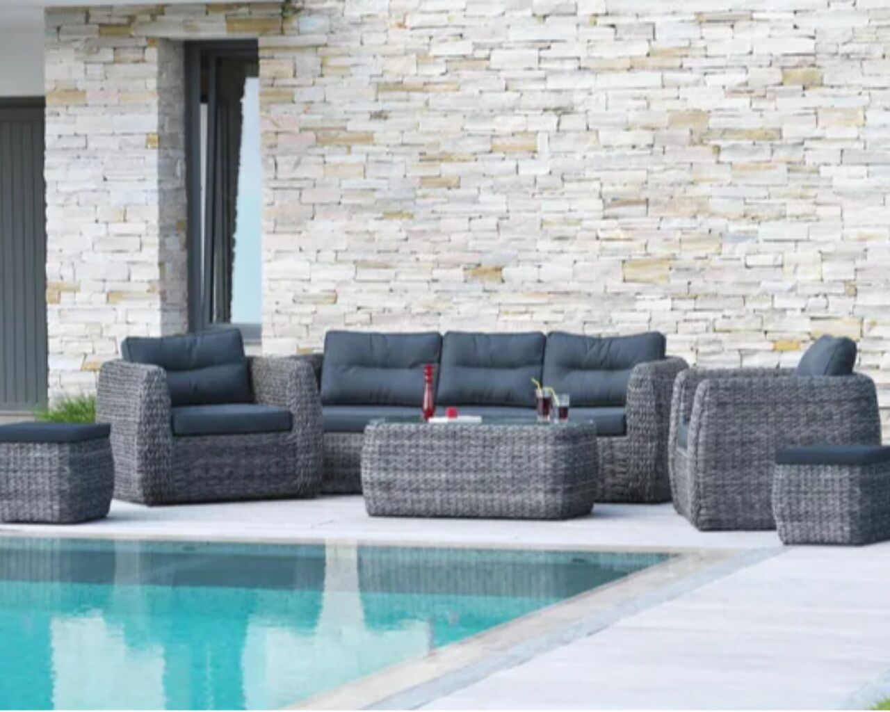 Paris Garden Salon bas de jardin BAHAMAS 7 places en résine tressée gris anthracite DCB Garden