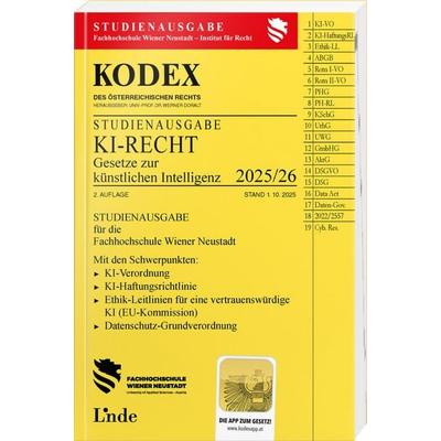 KODEX Studienausgabe KI-Recht 2025/26, Taschenbuch von Martin Wagner,Manuel Mofidian, Linde, 978-3-7073-5418-8