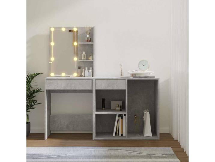 vidaXL Coiffeuse LED avec armoire gris béton Matériau dérivé du bois