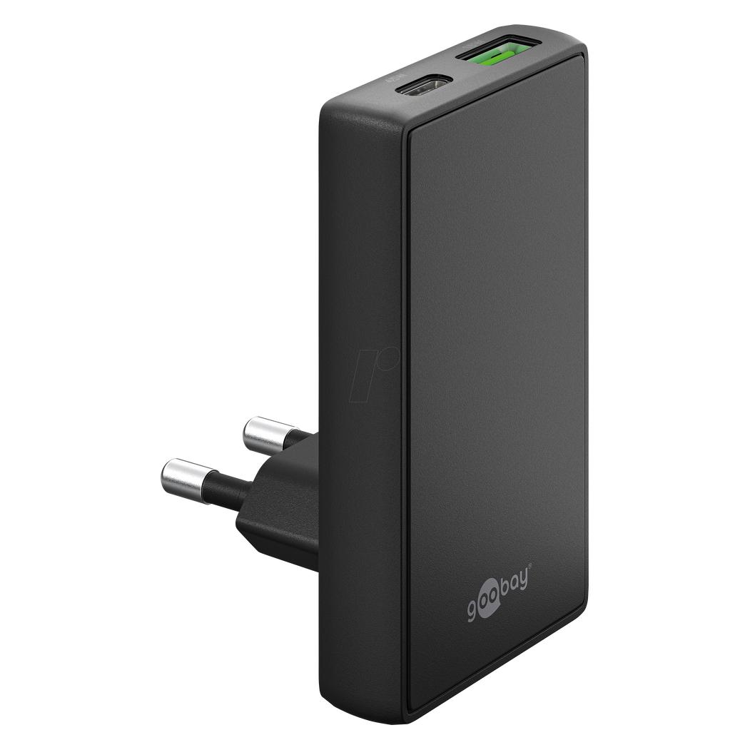 Goobay USB-C PD GaN Dual-Schnellladegerät 90° Flat 45 W schwarz (45 W, 2 Ports) (75719)