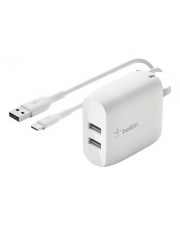 Belkin charg secteur double USB-A câble 1m mUSB 24W blanc (WCE001VF1MWH)
