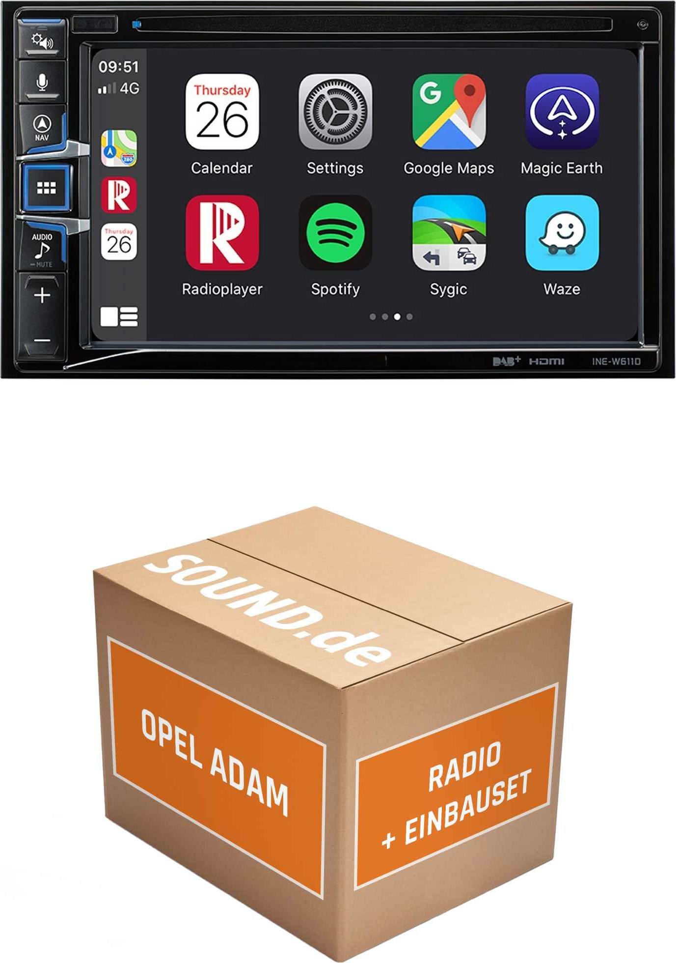 Autoradio Einbaupaket Alpine INE-W611D passend für Opel Adam + IntelliLink Navigation | Navigationssystem CD-/DVD-Laufwerk