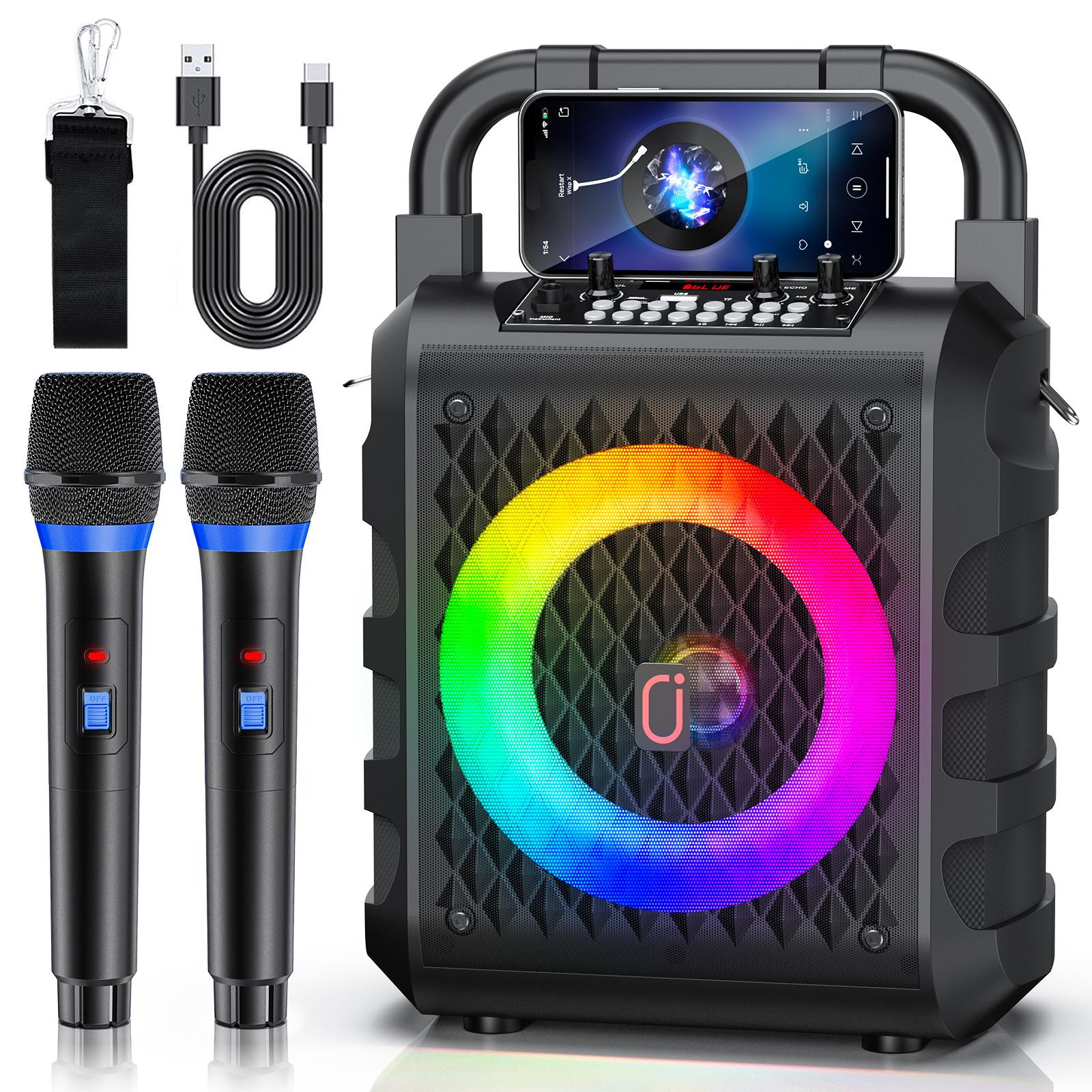 Selius Draagbare Bluetooth Karaoke Speaker met Microfoon en Partyverlichting
