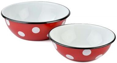 STP Goods Red White Polka-Dot Enamel Bowl Set of 2