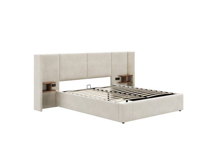 Lit tapissier en sami beige 160x200cm