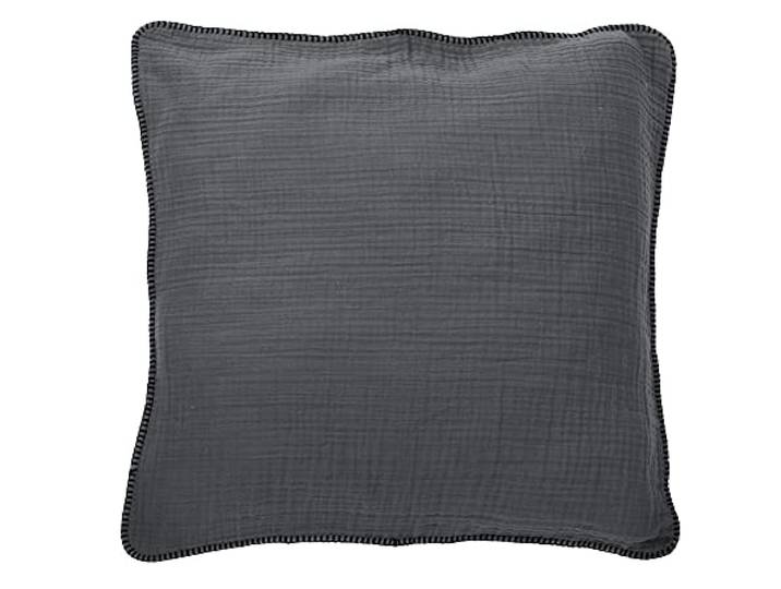 DONE Kissenhülle Nayla 80x80cm aus Musselin-Stoff luftig Baumwoll-Musselinstoff Schwarze Ziernaht Crinkle-Look Design-Highlight 100% Baumwolle