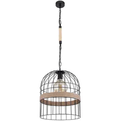 Hängeleuchte Pendellampe Hanfseil Pendelleuchte Wohnzimmer Hängeleuchte Metallgitter Optik, schwarz braun, 1x E27 Fassung, DxH 35x140 cm