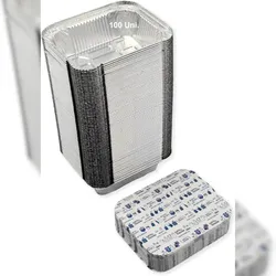 Set von 100 Aluminiumschalen mit Deckel für Lebensmittel, Einweg, 430 ml - Perfekte Verpackung für Grillfeste, Transport von Lebensmitteln