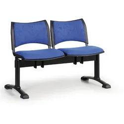 Gepolsterte Wartezimmerbank, Traversenbank SMART, 2-sitzer, blau, schwarze Füße