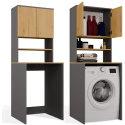 Badezimmerschrank POLA MULTI über Waschmaschine Hochschrank Regal ANTHRAZIT EICHE ARTISAN
