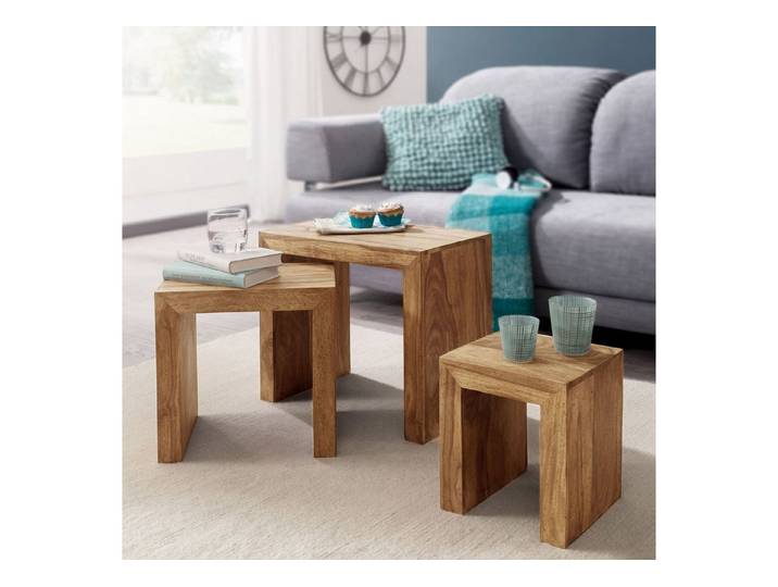 KADIMA DESIGN Satztisch 3er Set Satztisch MUMBAI Massiv-Holz Akazie Wohnzimmer-Tisch, Landhaus-Stil Beistelltisch dunkel-braun Naturholz