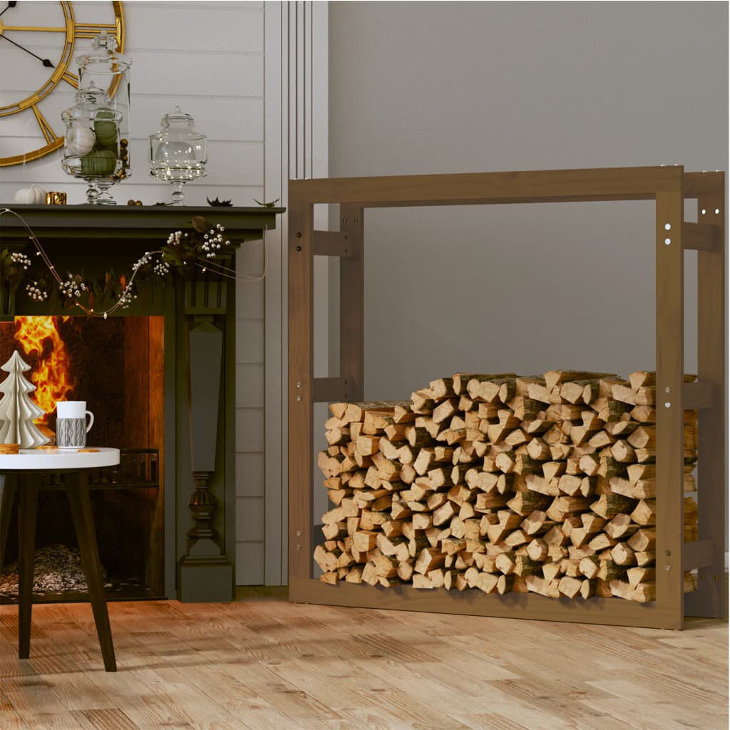 vidaXL 100cm W Solid Wood Log Rack Honey Brown 100cm H X 100cm W X 25cm D