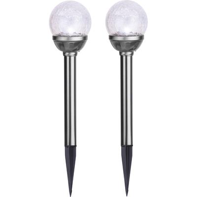LED Solarleuchte "Solar-Wegleuchte Roma", silber, B:8cm H:26,5cm L:8cm T:8cm Ø:8cm, PARFORCE TRADITIONAL HUNTING, Leuchten, 2er-Set Solar-Wegeleuchten, 2 LEDs, Dämmerungssensor