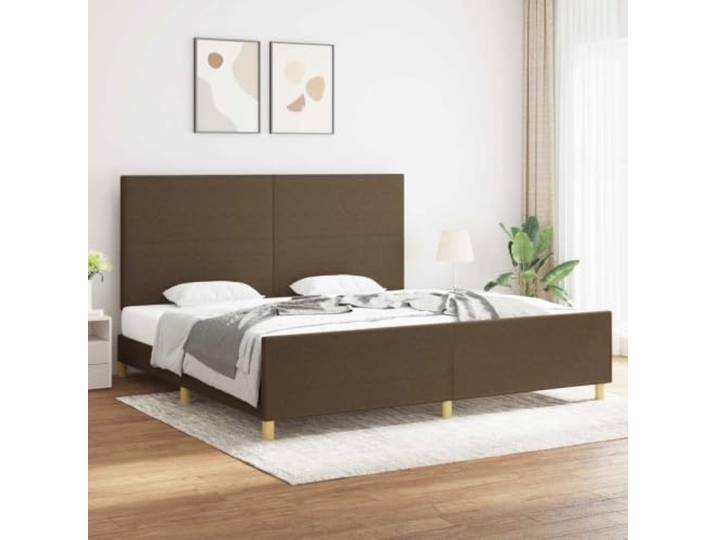 KGTKGTYER Bettgestell, Polsterbett 200x200 cm, Dunkelbraun Stoff Mit verstellbarem Kopfteil, Inklusive Stützbeine, Robuste Konstruktion