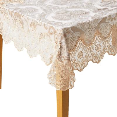 Violet Linen Deluxe Elegant Velvet Lace Sheer Floral Pattern Tablecloth