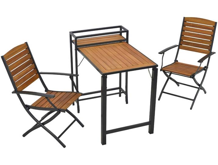 Balkonset MERXX Santorin , grau (graphit, natur), Aluminium, Massivholz, Sitzmöbel-Sets, Balkonset
