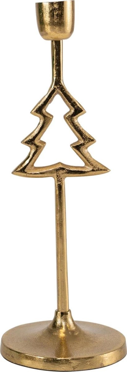 Gouden kerstboom kandelaar van metaal Ø10x28cm