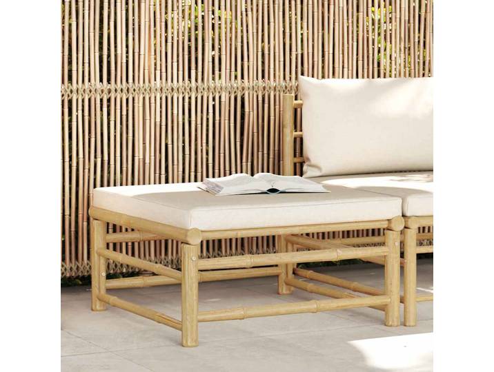 vidaXL Garten-Fußhocker mit Kissen Cremeweiß Bambus