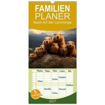 Familienplaner 2027 - Nach Art der Lemminge mit 5 Spalten (Wandkalender, 21 x 45 cm) CALVENDO