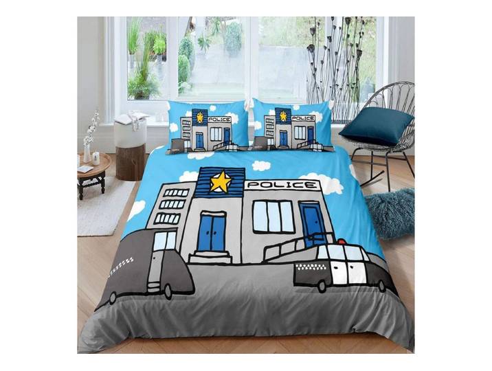 LuxusKollektion Kinderbettwäsche Bettwäsche Set Polizei Auto 135x200cm Kinder