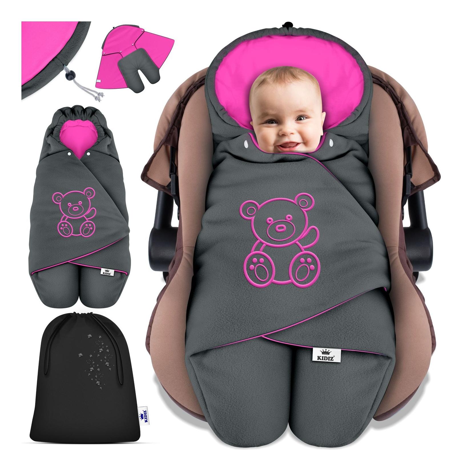 KIDIZ® Baby Einschlagdecke Babyschale Winter Herbst Babydecke mit Kapuze & Tasche Universal Fußsack kompatibel mit Maxi-Cosi, Römer, Buggy, Kinderwagen & Autositz isolierend gegen Wind, Nässe & Kälte