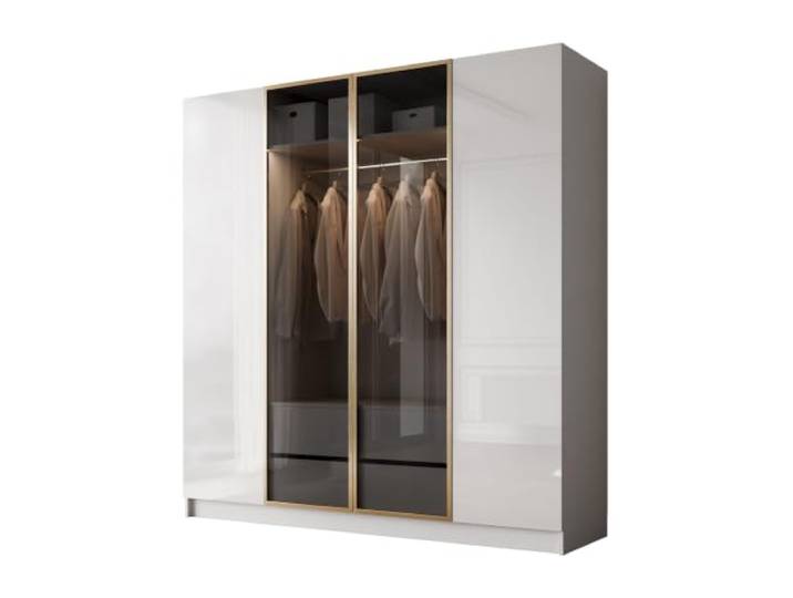 Lookway Kleiderschrank Viertüriger Atrium Gold Gloss mit Glasfront und LED