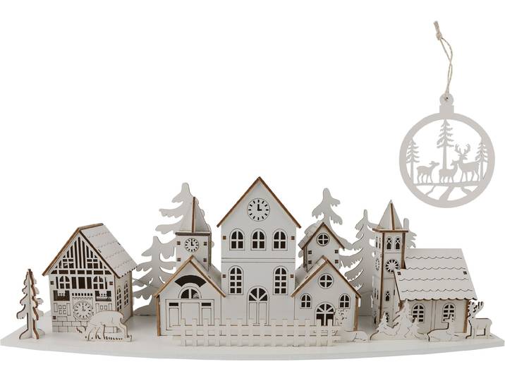 Weihnachtsdorf OTTO HOME Weihnachtsszene mit LED , weiß, Holzwerkstoff, Weihnachtsdörfer, Weihnachtsdorf, kabellos, aus Holz