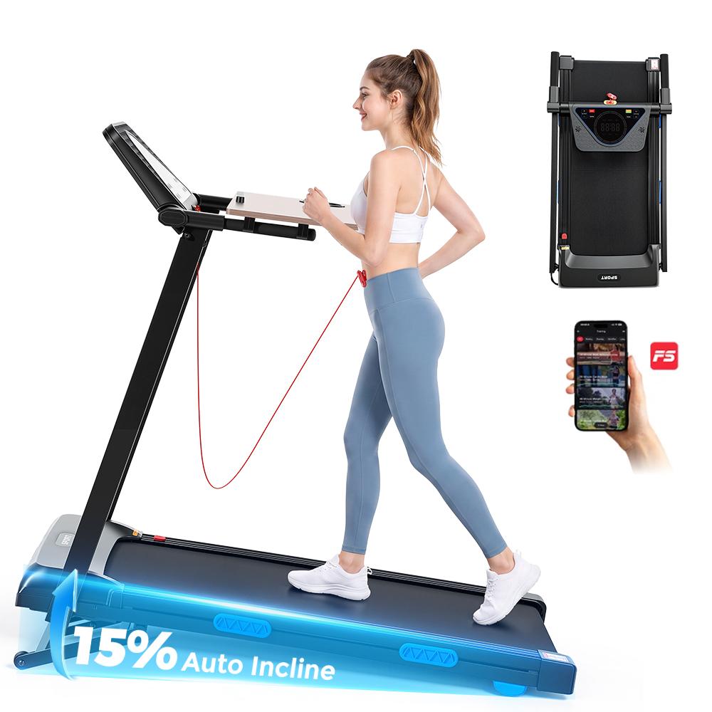 PB602A Elektrisches Laufband klappbar, 600W bürstenloser Motor , bis 12 km/h, 0-15% Steigung,Touchscreen und App Steuerung