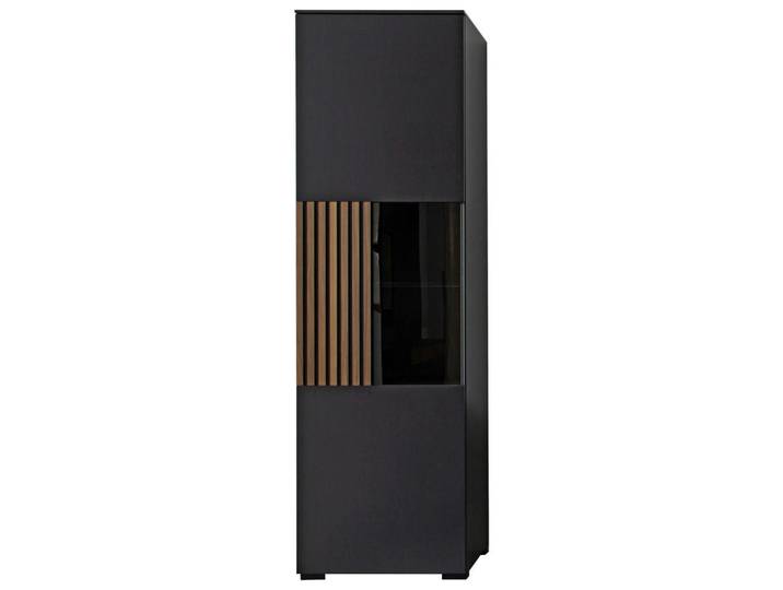 Moderano Vitrine, Anthrazit, Nussbaum, Kunststoff, Kernnussbaum, furniert, 5 Fächer, 60x200x45 cm, Made in Germany, Typenauswahl, stehend, in verschiedenen Holzarten erhältlich, Wohnzimmer, Wohnwände, Vitrinenschränke