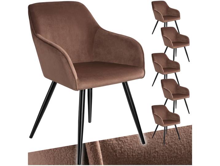 Esszimmerstuhl Marilyn Samtoptik, schwarze Stuhlbeine - braun/schwarz, 6er Set