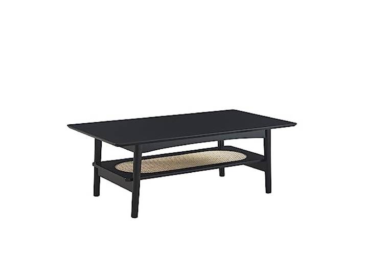 Table Basse Anatole Noir et cannage rotin