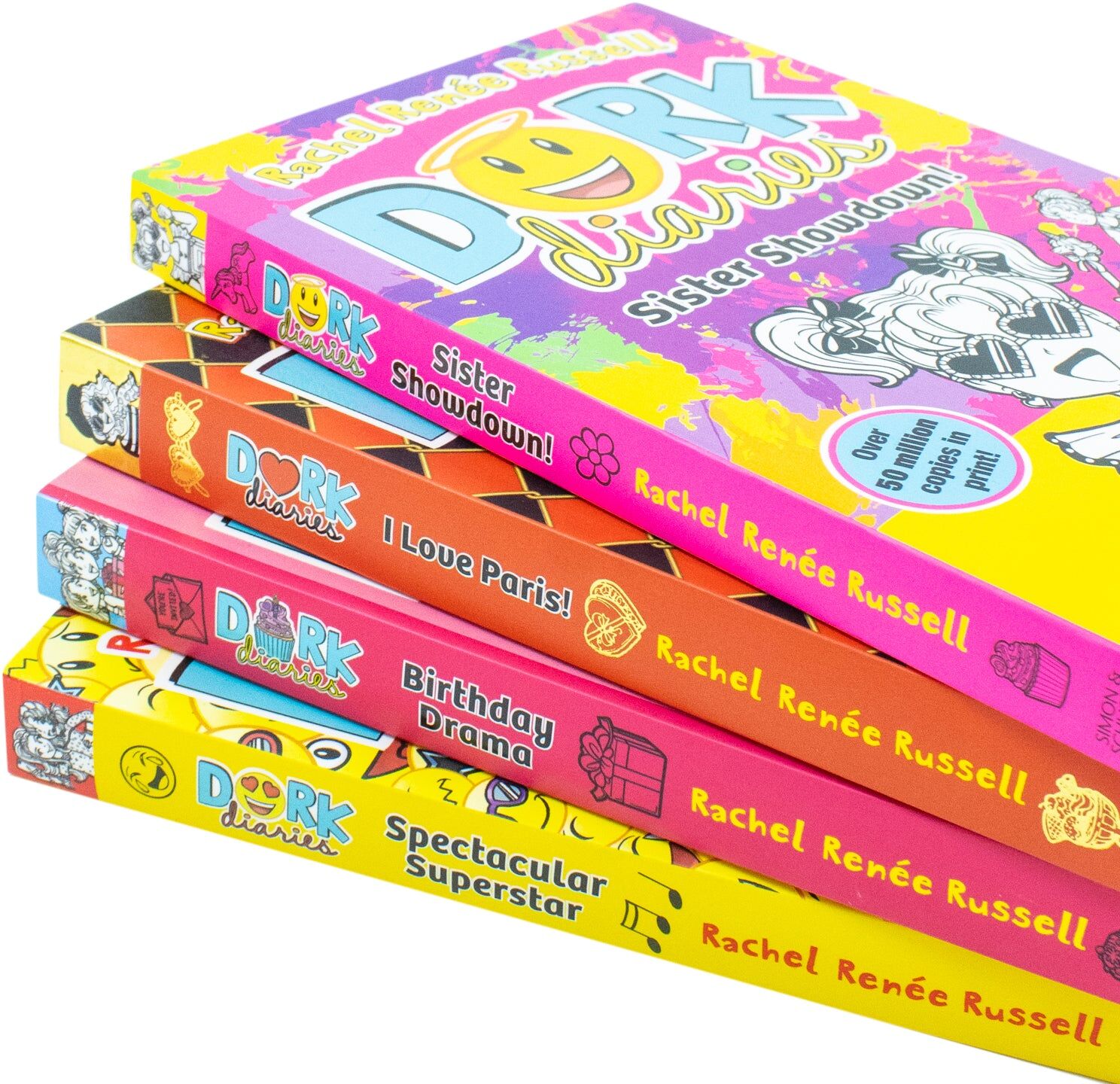 Simon & Schuster Dork Diaries Collection 4 Books Set (Volume 13-16) By Rachel Renee Russell (Birthday Drama!, Spectacular Superstar, I Love Paris!, Sister Showdown!)