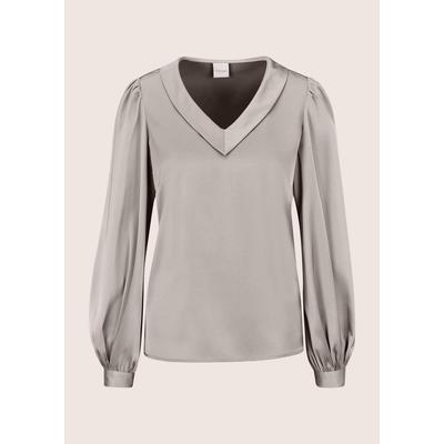Langarmbluse MADELEINE "Satinbluse Elegante Bluse mit V-Ausschnitt", Damen, Gr. 36, grau (steingrau), Obermaterial: 100% Polyester PES., Modern, V-Ausschnitt, Blusen