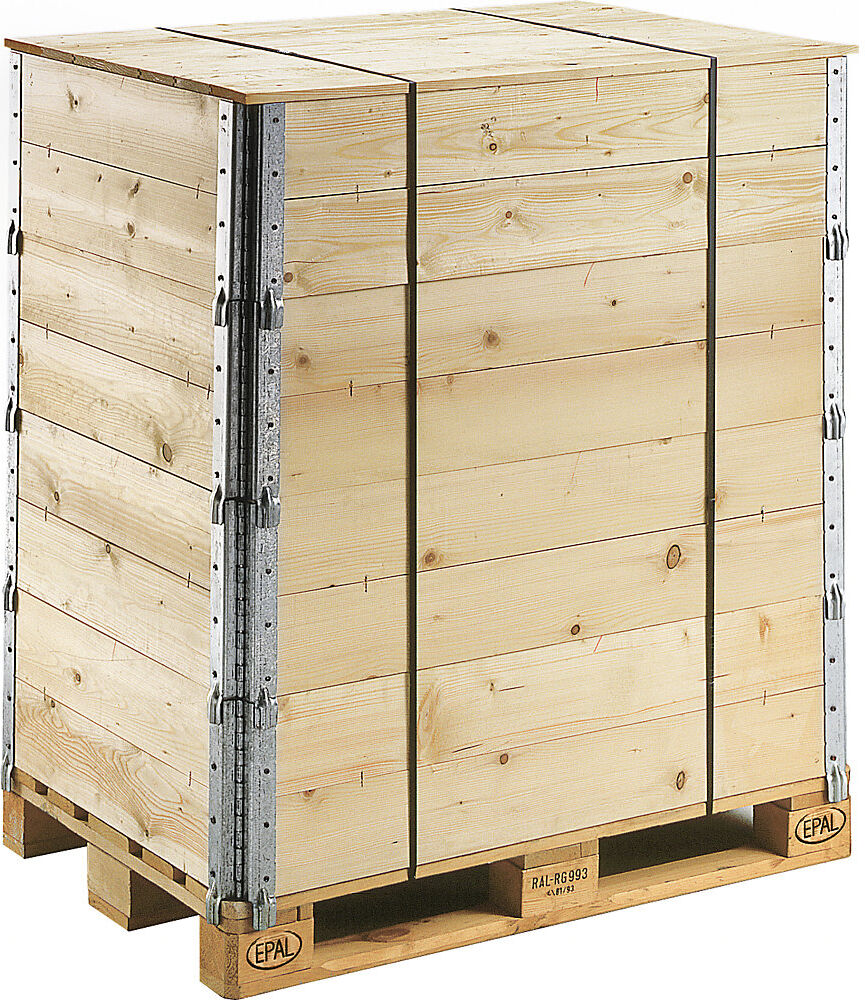 kaiserkraft Aufsatzrahmen aus Holz, mit 4 Scharnieren, für Paletten 800 x 600 mm, Nutzhöhe 200 mm