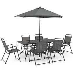 Garten-Set Pompei aus Metall, klassisch, anthrazit, mit Tischplatte aus Glas und Sonnenschirm