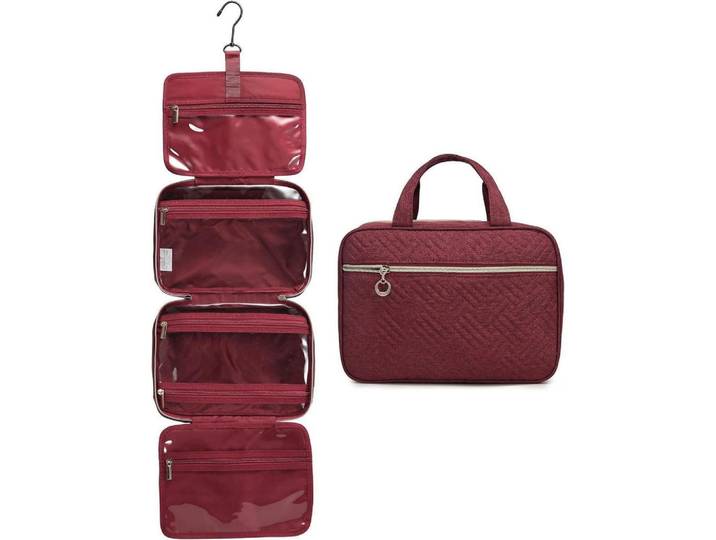 Kulturtasche Damen faltbar mit Haken Rot 28 cm, 20x11x28 cm, Badaccessoires, Kosmetikdosen