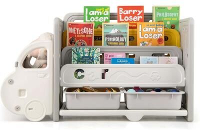Car-Shaped Toy Storage Organizer 3-Tier Toy Shelf w/ Storage Boxes