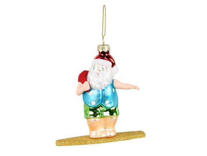 Weihnachtsanhänger ''Surfender Santa'', blau, gold, rot und grün