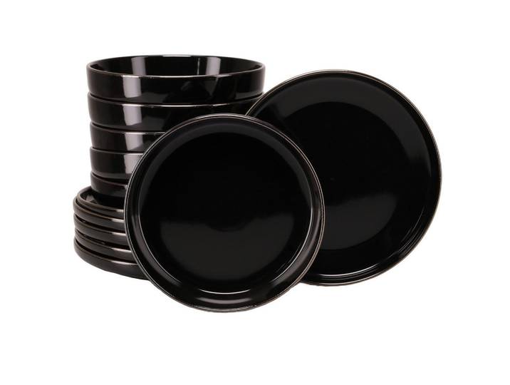 Creatable Tafelservice Nordic Festive Schwarz, Schwarz, Goldfarben, Keramik, 12-teilig, stapelbar, Geschirr, Geschirrsets, Tafelservice