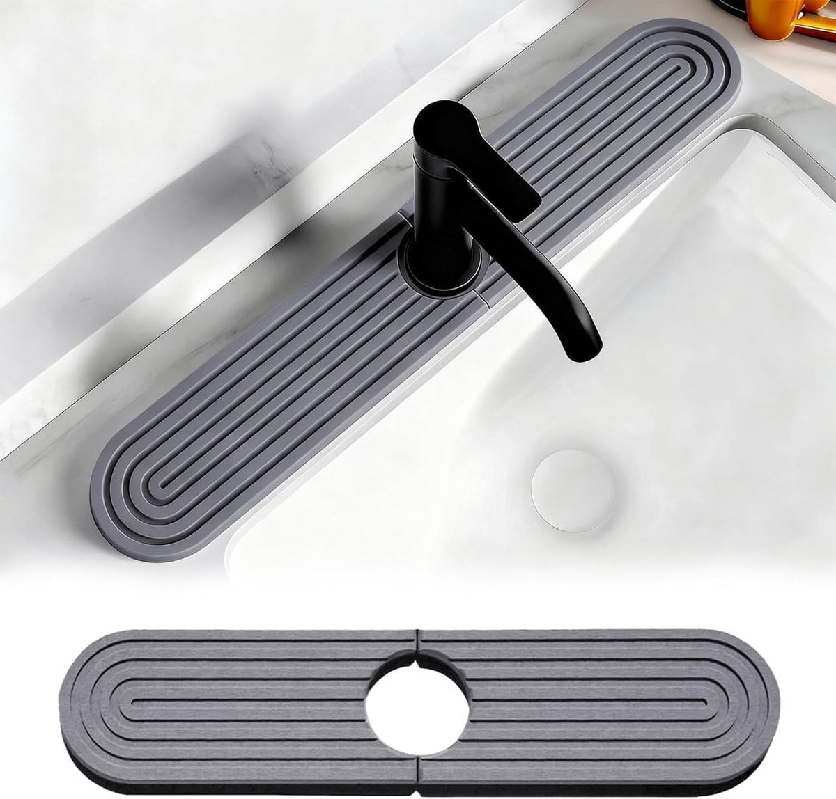 Diatomiet Keukenmat Donkergrijs 40 x 10 cm - Hoog Absorberend en Sneldrogend Splash Guard
