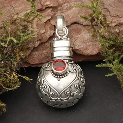 Drachensilber Flacon Schmuck Anhänger mit Granat 925 Silber Schmuck Kunst Handwerk