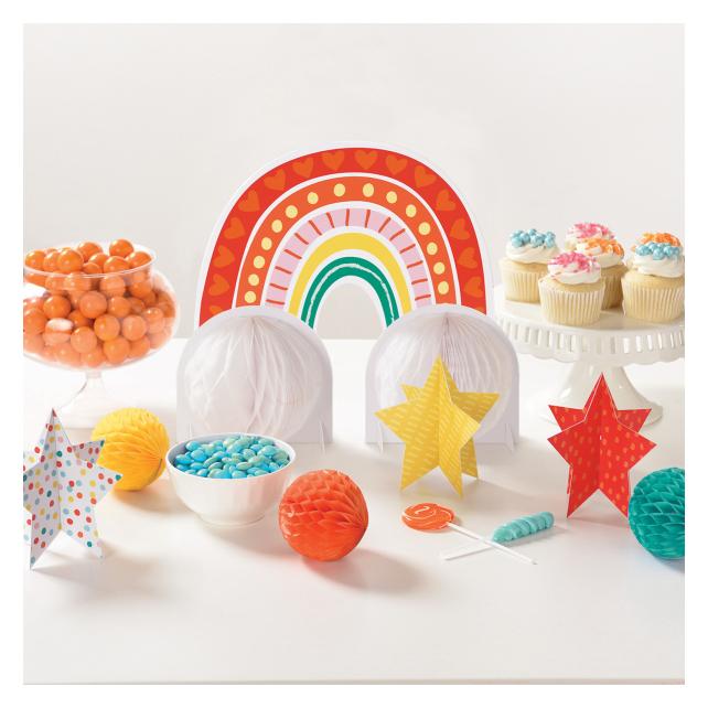 Magni 244072 - 7-teilige Tisch-Dekoration Rainbow, 1 Regenbogen 33 cm, 3 Waben-Bälle 12,7 cm, 3 Ste (4 Stk.) (244072)