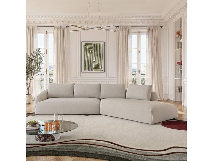 HABITAT - Grand canapé d'angle droit en tissu garni de plumes - Beige - Nizida