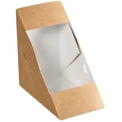 650x DUNI Box für 2 Sandwichecken mit PLA-Fenster 590 ml Braun ungeteilt